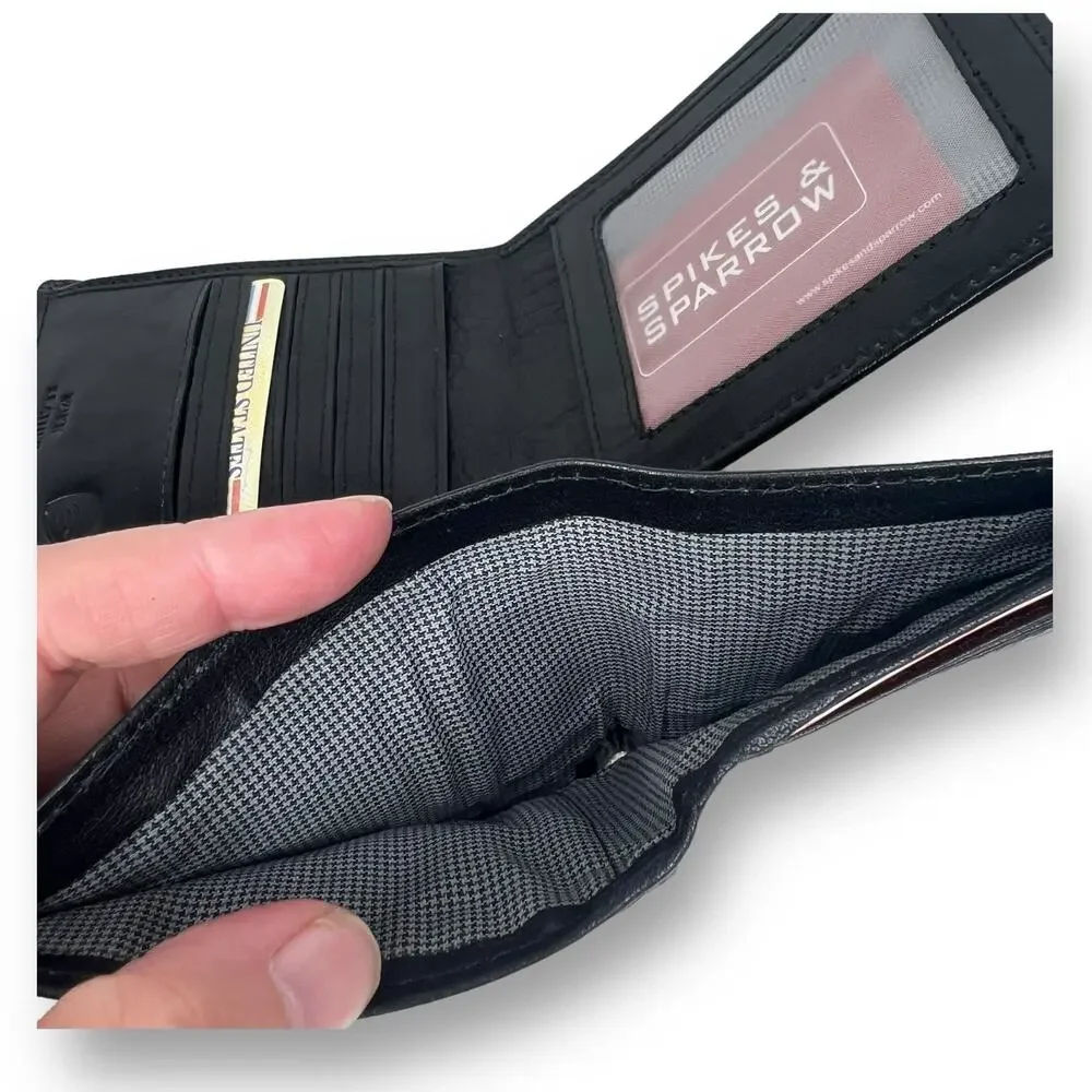 Spikes and Sparrow Alexander Black Leather RFID Billfold Credit Card Wallet